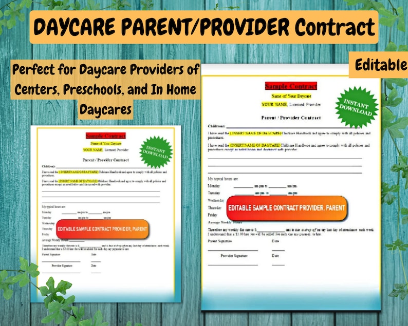 DAYCARE PARENT/PROVIDER Contract/ Editable / Perfect for Daycare ...