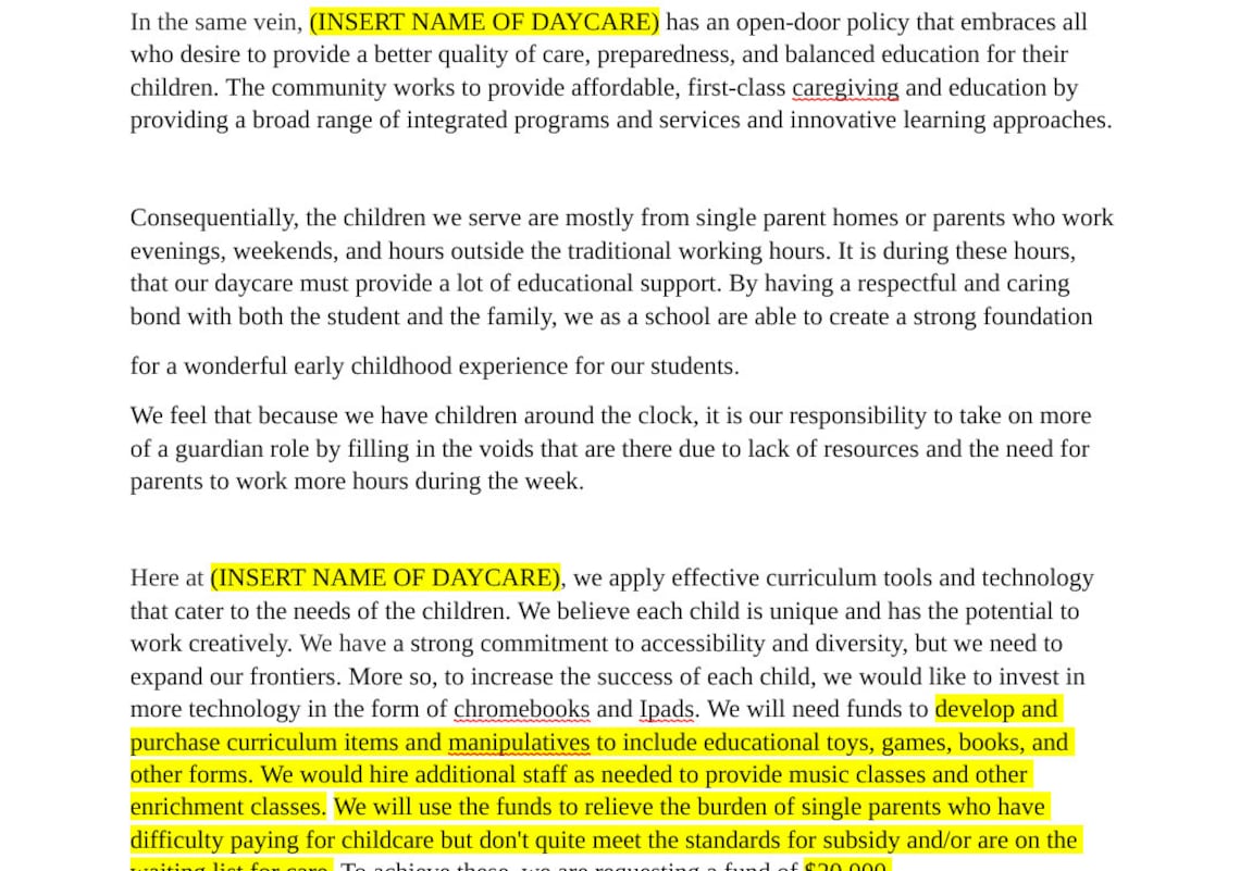 Daycare Provider Grant Writing Proposal Template Childcare Provider daycare-provider-grant-writing-proposal-template-childcare-provider