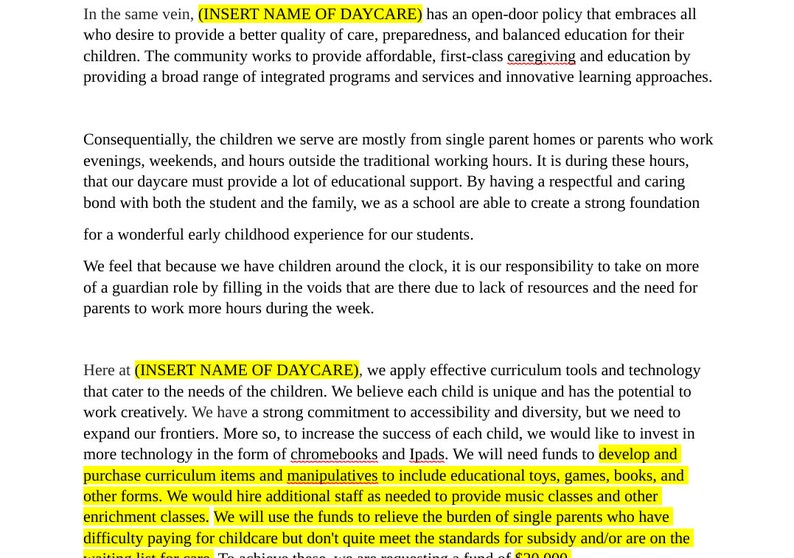 Daycare Provider Grant Writing Proposal Template, Childcare Provider