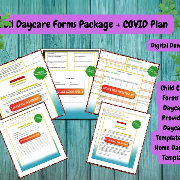 DAGCARE STARTUP-pakket-COVID-editie/start een kinderopvangbedrijf/bewerkbare formulieren/geweldig voor kleuter-, centrum- en thuisopvang