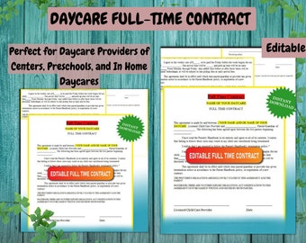Editable Daycare Contract: Full-Time Childcare Provider Form (Word Document)