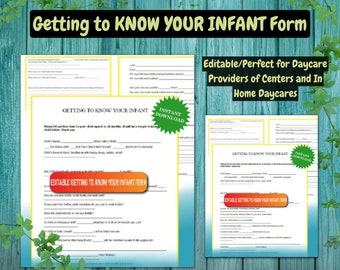 Editable Infant Form: Daycare Provider Information Sheet (Digital Download)