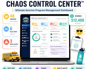 Summer Camp Chaos Control Center™ | Summer Program Management Dashboard Spreadsheet