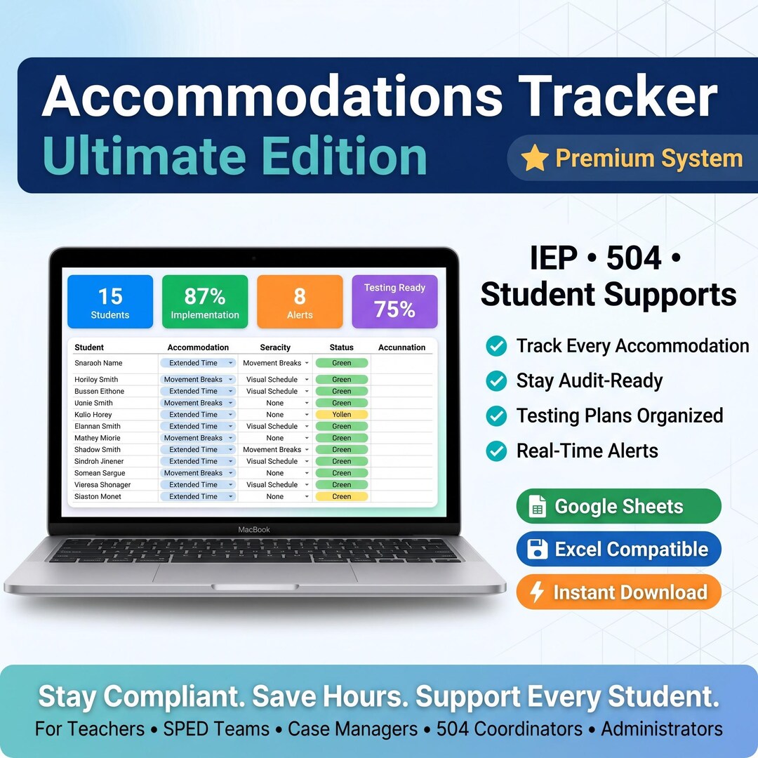 Accommodations Tracker Spreadsheet | IEP 504 Student Support Log ...
