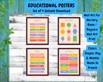 Nursery Educational Posters: Colors, Shapes, Days, Months (Digital Download)