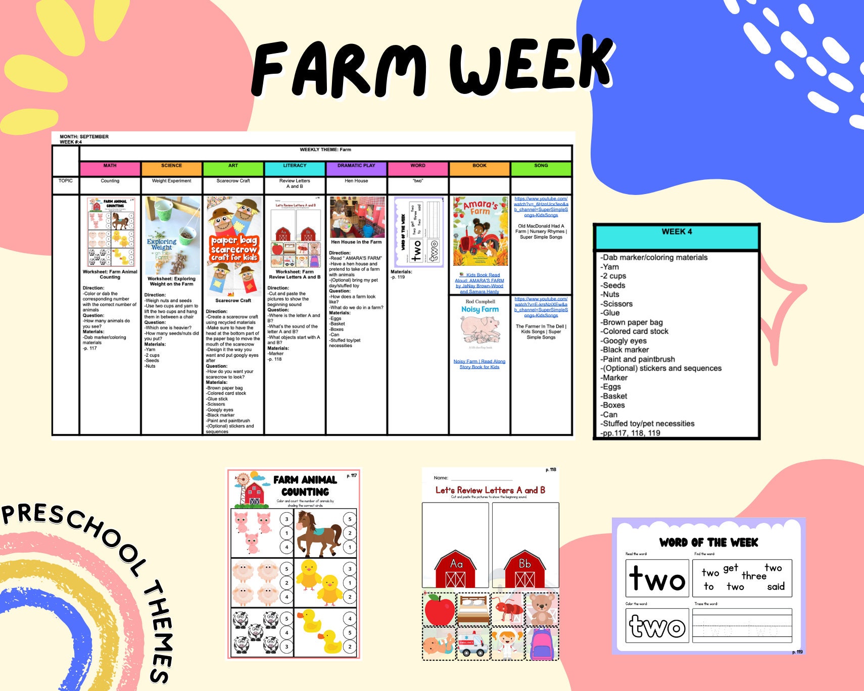 Farm Week Themed Lesson Plan/ Farm Week Activity Pack/ - Etsy