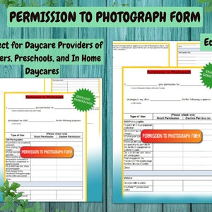 PERMISSION TO PHOTOGRAPH/Social Media  Form/Editable / Perfect for Daycare Providers of Centers, Preschools, and In Home Daycares