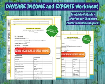 DAYCARE INCOME and EXPENSE Worksheet/Daycare Tax Time/Perfect for In home,preschool,daycare centers/Editable Form