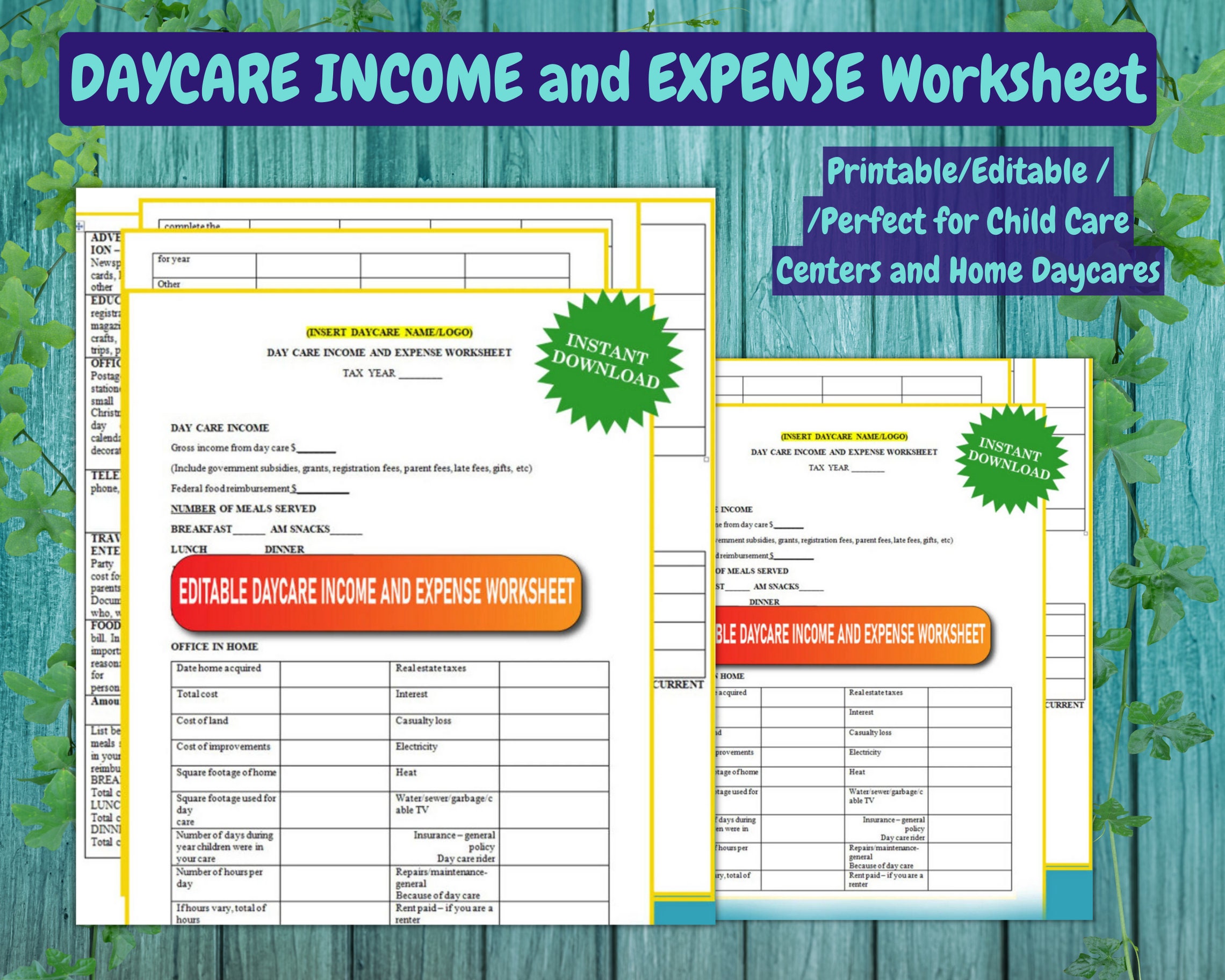 DAYCARE INCOME and EXPENSE Worksheet/daycare Tax Time/perfect for in  Homepreschooldaycare Centers/editable Form - Etsy
