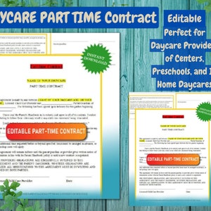DAYCARE PART TIME Contract / Editable/ Perfect for Daycare Providers of Centers, Preschools, and In Home Daycares