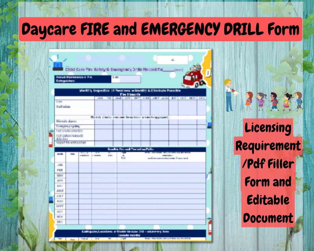 Daycare FIRE and EMERGENCY DRILL Form/licensing Requirement/pdf Filler