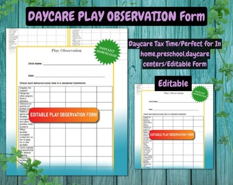 Editable Daycare Play Observation Form: Child Development (Digital Download)