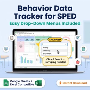 Hoja de cálculo para el seguimiento de datos de comportamiento / Herramienta para el aula de autismo y trastornos emocionales / Registro de datos ABC / Gráficos de comportamiento para educación especial / Hojas de cálculo de Google