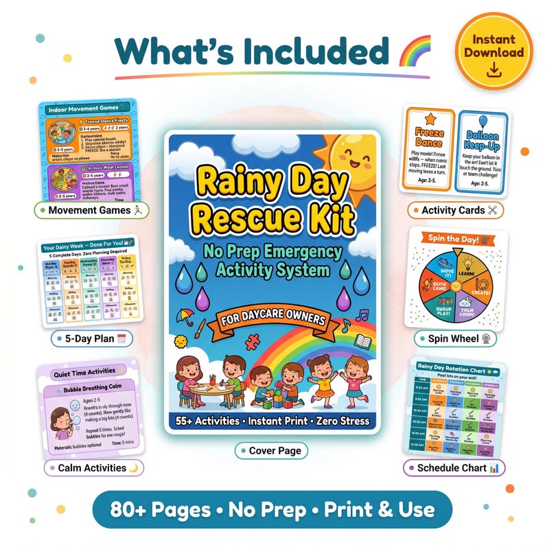 Rainy Day Activities for Daycare, No Prep Preschool Activity Kit ...