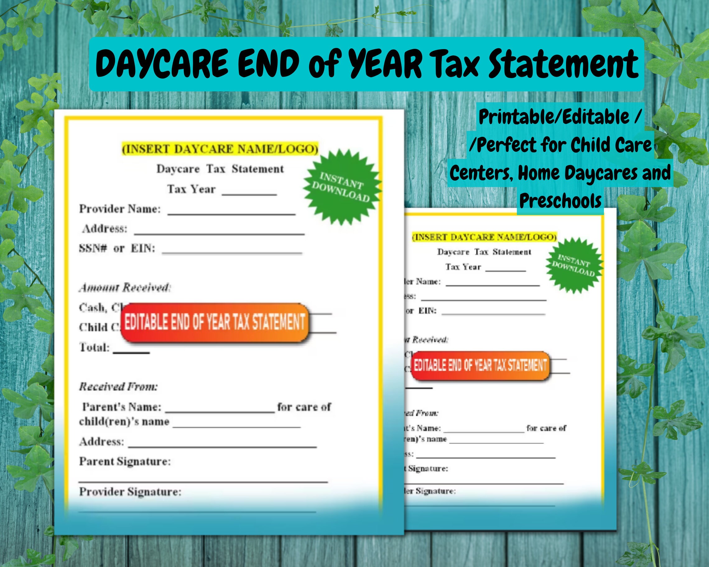 DAYCARE END of YEAR Tax Statement/editable/perfect for Daycare Homes, Centers, and Preschools - Etsy