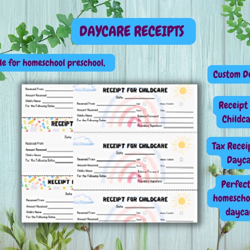 DAYCARE RECEIPTS / Receipt for Childcare /tax Receipts for Etsy