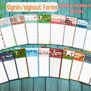 Themed Sign In/Sign Out Forms: Daycare & Preschool (20 Forms)