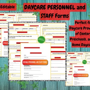 DAYCARE PERSONNEL and STAFF Forms/Editable / Perfect for Daycare Providers of Centers, Preschools, and In Home Daycares