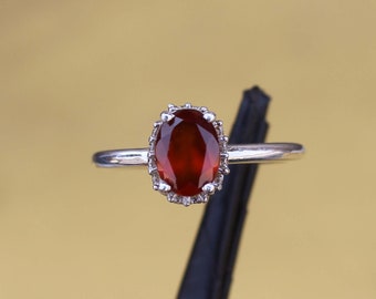 Hessonite Garnet Ring: Oval Gemstone, 925 Sterling Silver, January Birthstone