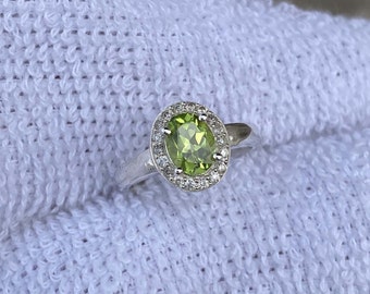 Peridot Sterling Silver Ring: August Birthstone, Green Gemstone