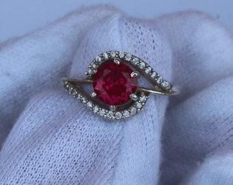Lab Ruby Sterling Silver Ring: Handmade Dainty Anniversary Ring