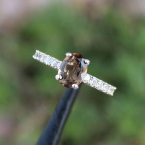 Handmade Oval Smoky Quartz Ring: 925 Sterling Silver, Cubic Zirconia
