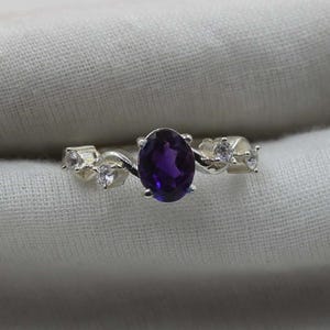 Amethyst Ring Natural Gemstone Ring 925 Sterling Silver Oval Designer Ring February Birthstone Anniversary Gift Purple Stone Ring