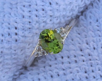 Peridot Ring: Sterling Silver, August Birthstone, Green Gemstone