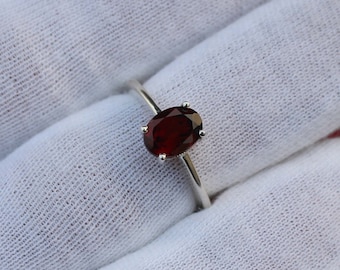 Garnet 925 Silver Ring: Oval Gemstone, Cubic Zirconia Accents