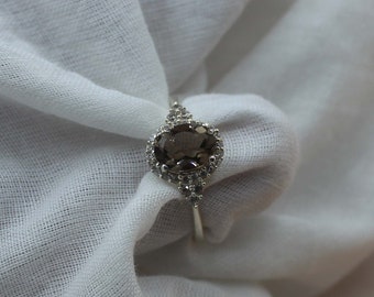 Handmade Smoky Quartz Ring: Oval Gemstone, Sterling Silver, CZ Accents