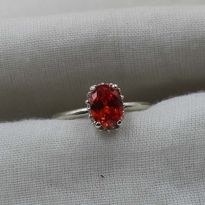 Lab Orange Zircon Ring, 925 Solid Sterling Silver Ring, Dainty Prong Ring, Anniversary Ring, Wedding Ring, Vintage Ring, Gift For Women