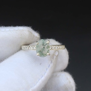 Natural Green Moss Agate Ring Anniversary Gift For Her 925 Sterling Silver Ring Engagement Ring Promise Ring Birthday Gemstone Ring