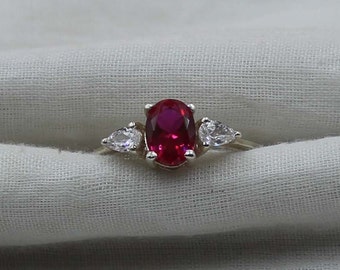 Lab Ruby Sterling Silver Ring: Dainty Promise Ring, July Birthstone