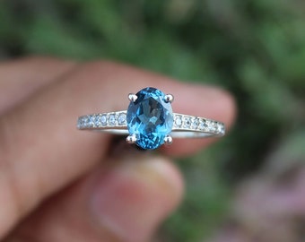 London Blue Topaz Ring, 925 Sterling Silver, Engagement Ring, Oval Shape Ring, December Birthstone, Blue Gemstone, Birthday Gift Ring, Ring