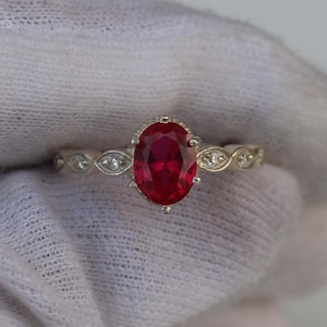 Lab Ruby Ring, Statement Ring, 925 Sterling Silver Ring, Engagement Ring, Wedding Ring, Dainty Promise Ring, Oval Cut Ring, Gift For Women.