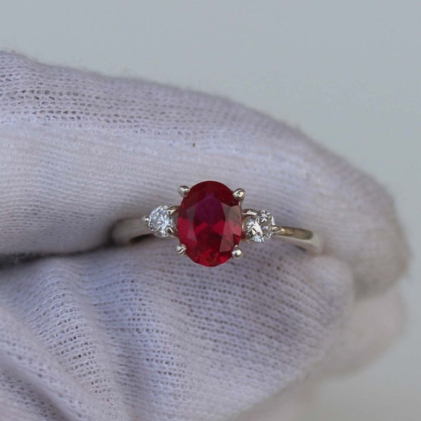 Oval Ruby Ring- Sterling Silver Gemstone Engagement Ring Promise Ring For Women- Wedding Ring Set- July Birthstone- Anniversary Gift For Her