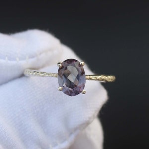 Oval Lab Alexandrite Ring: Vintage Style Engagement Ring