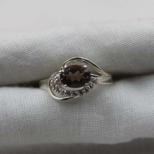 Handmade Smoky Quartz Ring: Sterling Silver & Cubic Zirconia