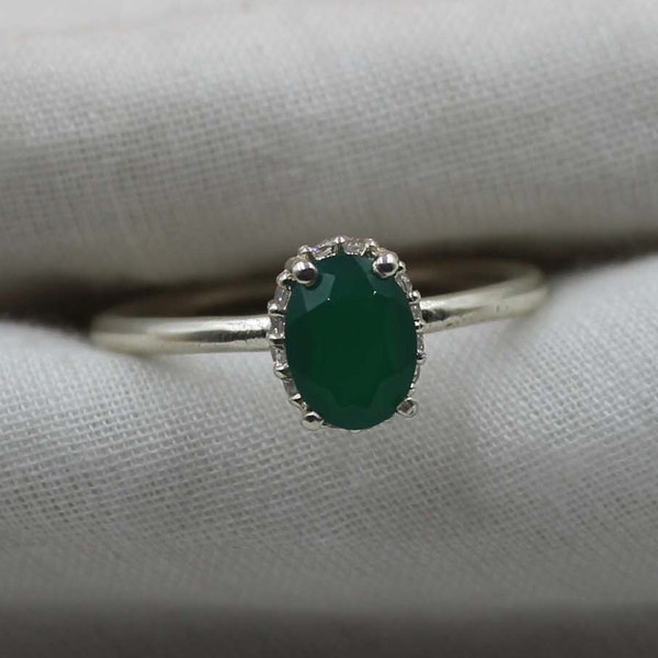 Natural Green Onyx Ring, Handmade Ring, Oval Ring, 925 Sterling Silver, Gift for Sister, Oval Onyx Designer Ring, December Birthstone Ring