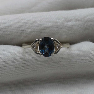 Vintage London Blue Topaz Ring: 925 Sterling Silver, CZ Accents