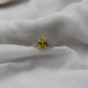 Lab Created Yellow Sapphire Ring, 925 Sterling Silver Ring, Oval Cut Ring, Anniversary Ring, Promise Ring, Engagement Ring, Gift For Women