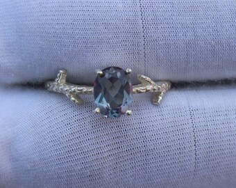 Oval Alexandrite Sterling Silver Ring - June Birthstone Promise Ring