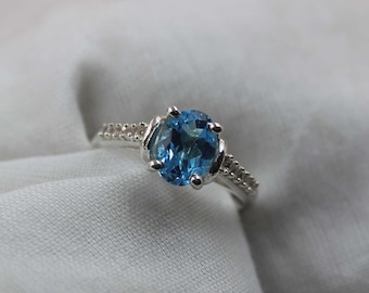 Swiss Blue Topaz Ring: Sterling Silver Gemstone, November Birthstone