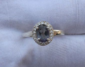 Oval Alexandrite Ring: Sterling Silver, June Birthstone