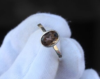 Jewelryonclick Real Handmade Smoky Quartz Ring Round Prong-setting Sterling Silver Available in Size 4-12 Jewelryonclick Real Handmade Smoky Quartz Ring Round Prong-setting Sterling Silver Available in Size 4-12