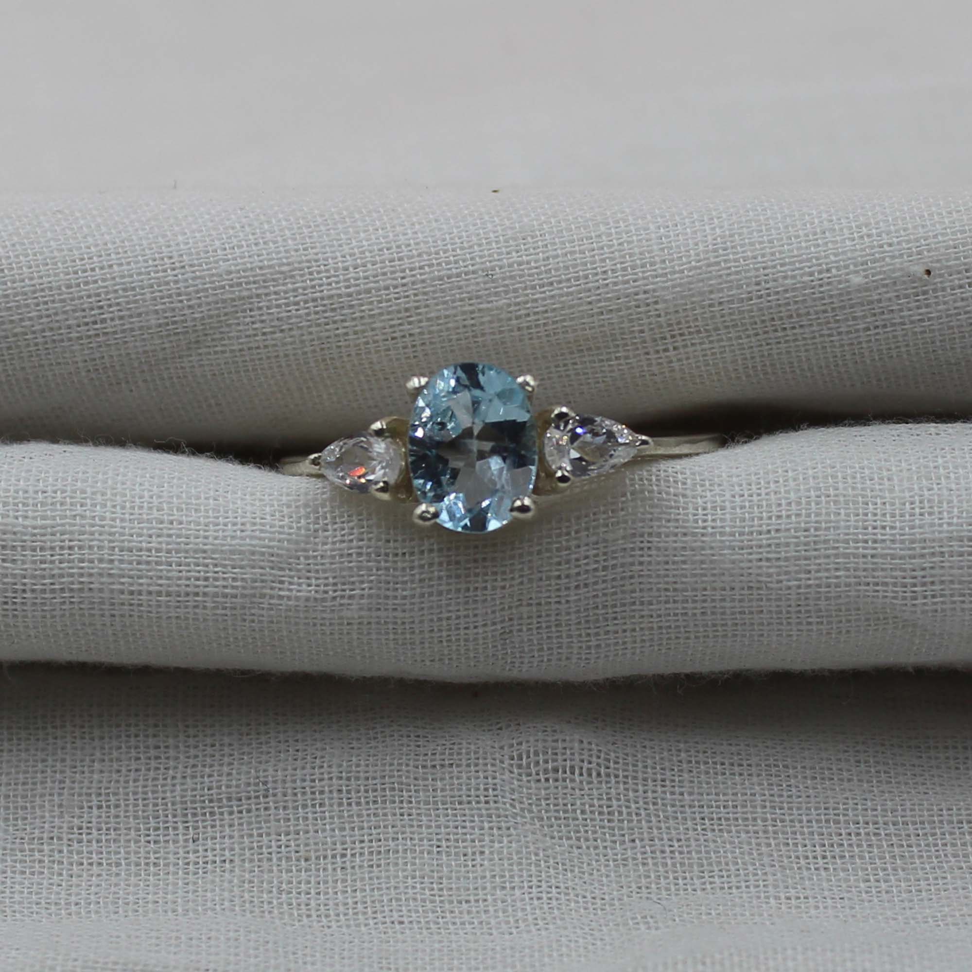 Natural Aquamarine Ring: Sterling Silver Oval Engagement Ring