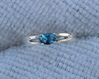 Bague topaze bleue de Londres faite main : solitaire en argent sterling 925
