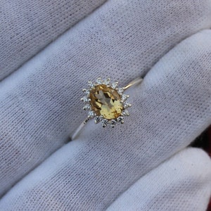 Natural Yellow Citrine Ring - 925 Sterling Silver - Handmade CZ Diamond Citrine Ring - Statement Rings - November Birthstone - Women's Ring