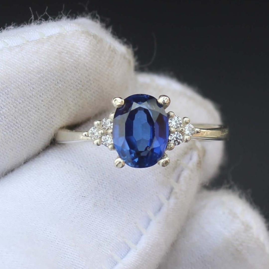 Anillo De Zafiro Estrella Azul Con Plata Halo