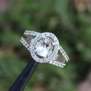 Handgemachte Oval Weißer Topas Ring: Sterling Silber Versprechen Ring